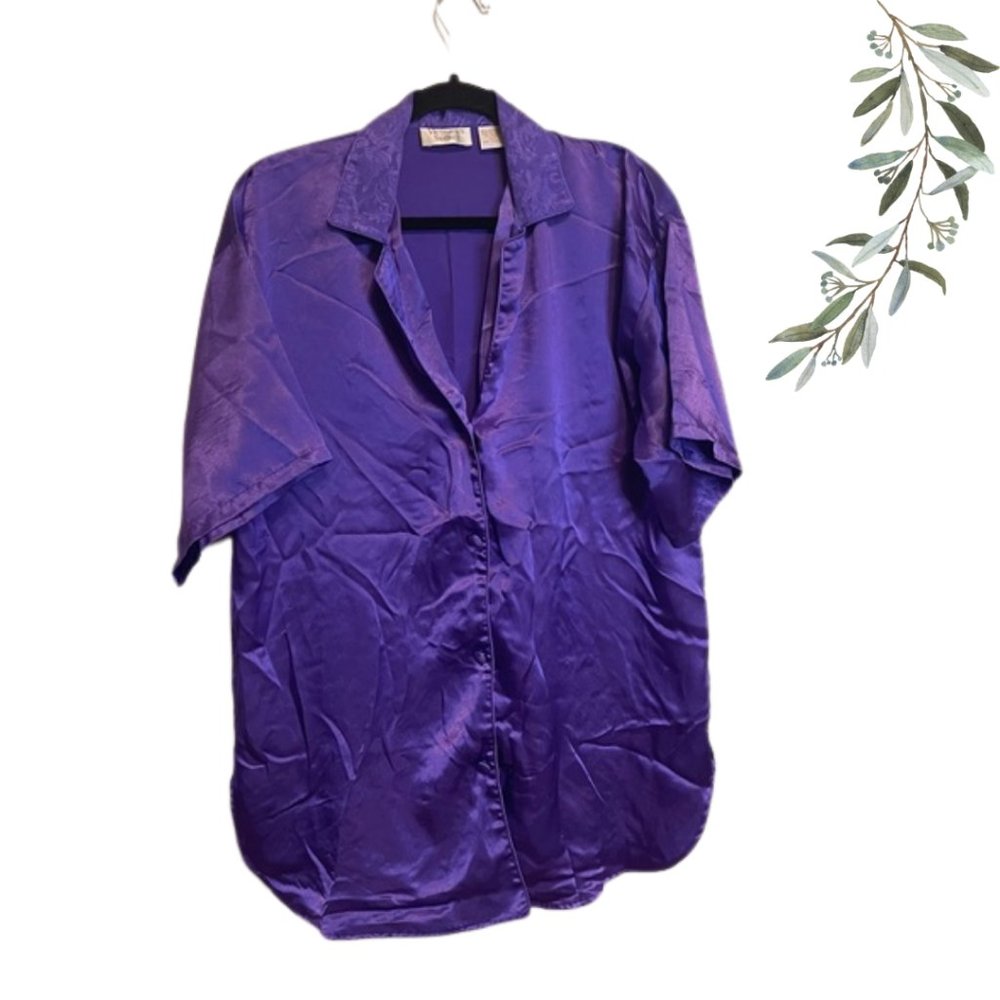 Vintage Victoria Secret Gold Label Oversized Purple Silky Sleep Shirt Size Small